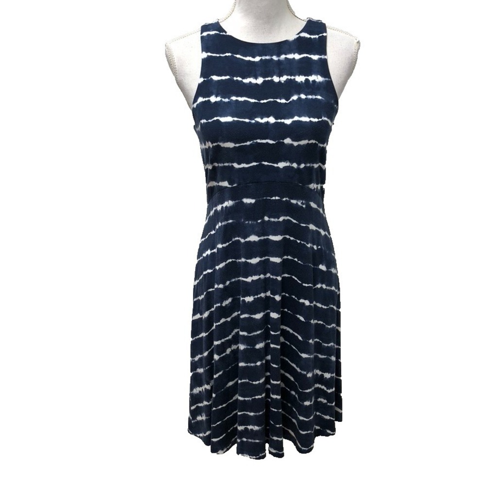 Athleta Santorini Thera Sleeveless‎ Dress Womens Small Tall Blue Tie Dye Resort